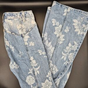 We The Free Blue Floral Flare Jeans